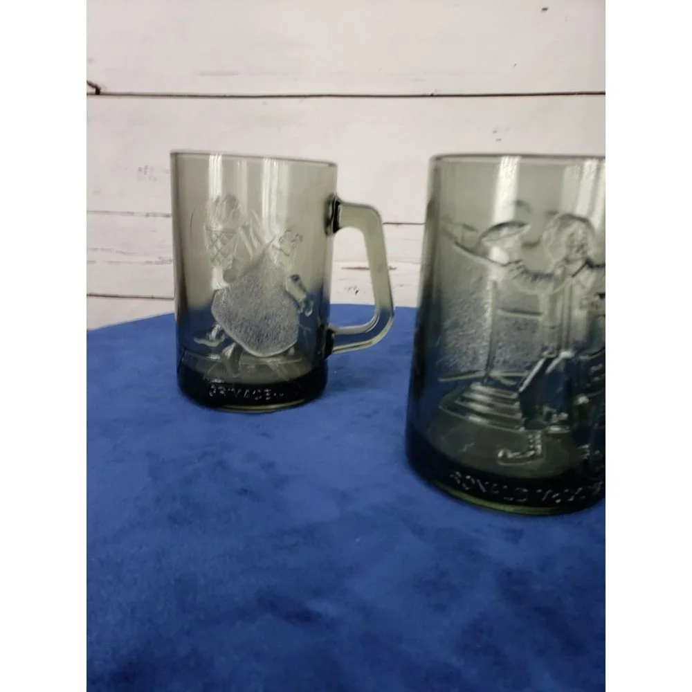 McDonald's Vintage 1970's Gray‎ Smoke Glass Mug Cup Basketball Grimace Ronald
